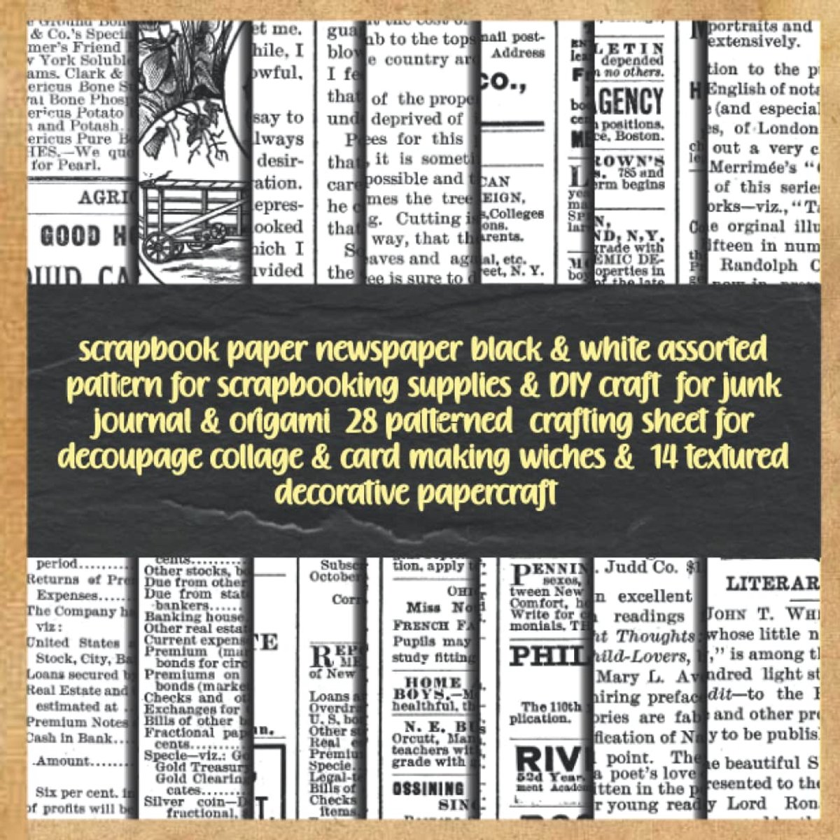 scrapbook paper newspaper black white assorted pattern scrapbooking