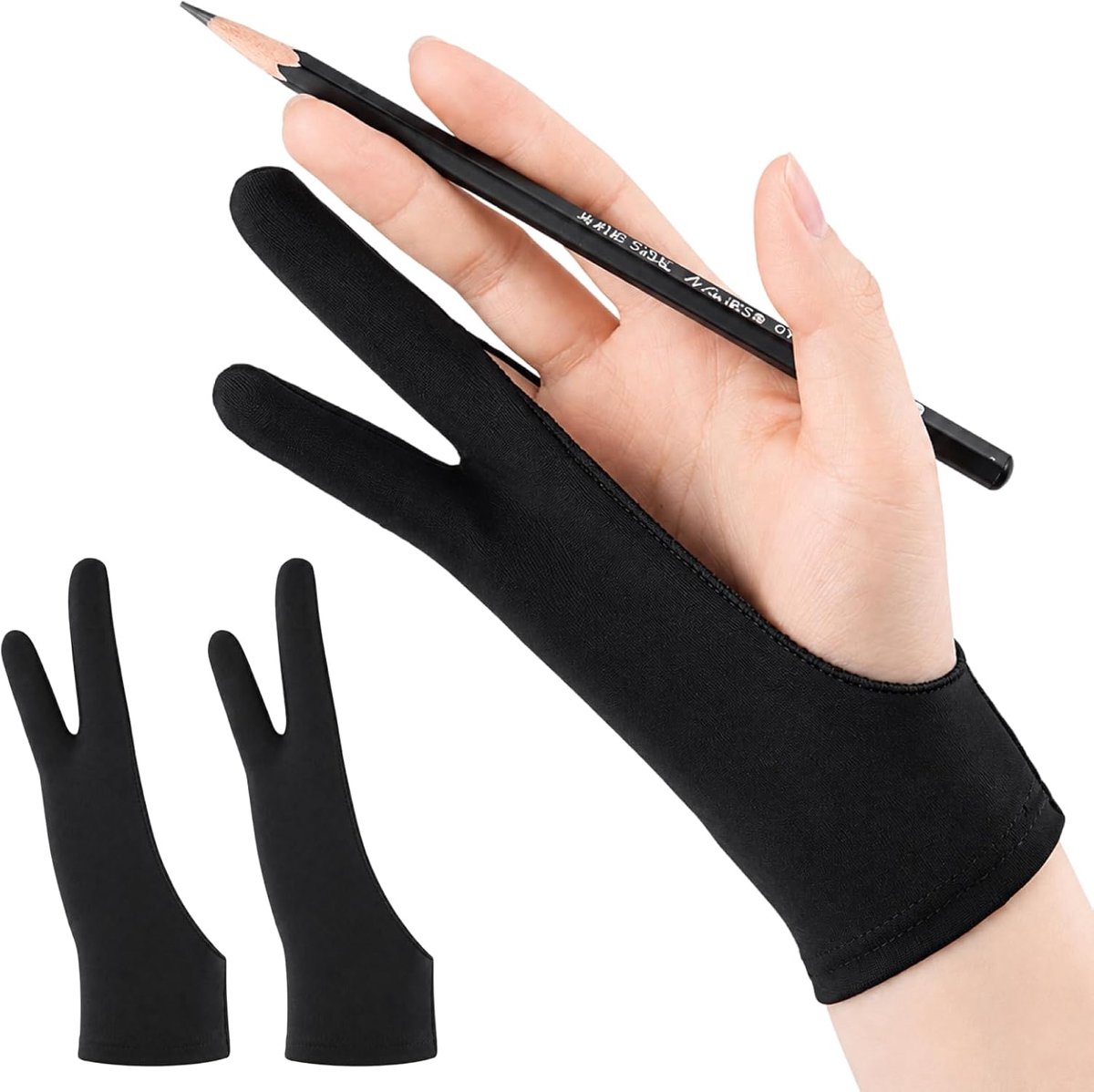 Handschoenen voor grafische tablet en iPad, anti-fouling kunstenaarshandschoenen met 2-vinger-design, ademend, antislip, voor links- en rechtshandigen, digitaal tekenen en
