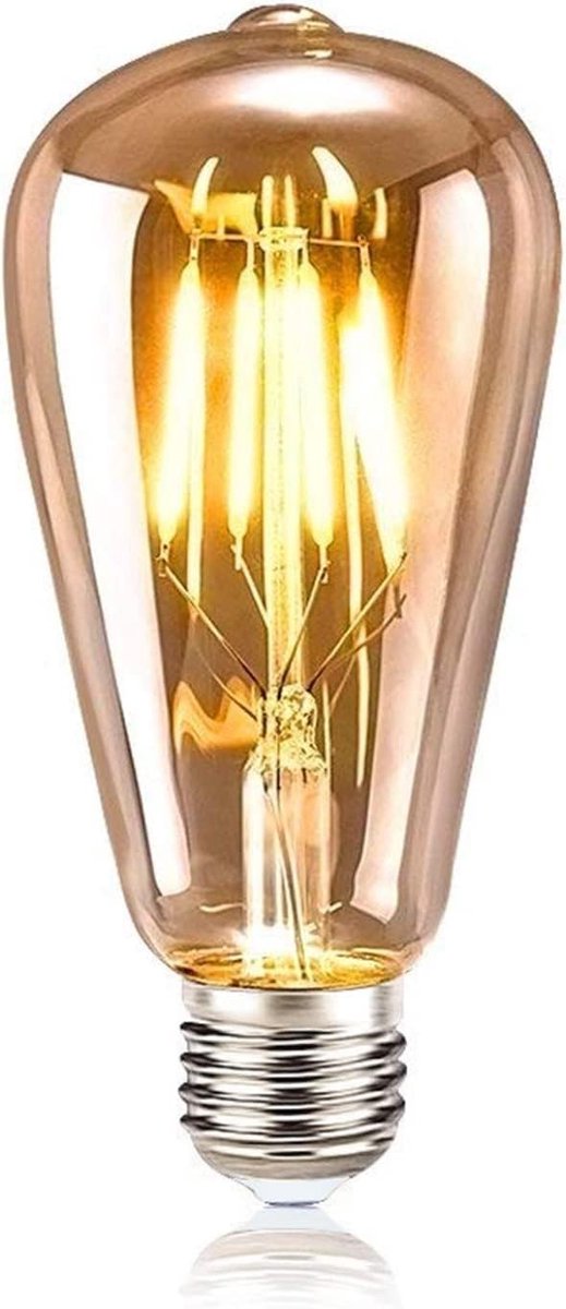Vintage LED Filament Lamp ST64, Warm Wit Licht voor Nostalgische en Retro Verlichting, 40W Vervanger, Flikkervrij en Amber Glas voor Thuis, Café en Bar Decoratie