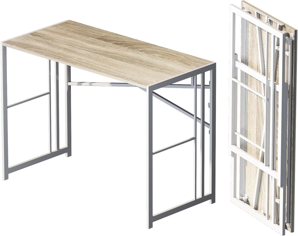 SnelShoppen - Lutown-Teen Vouwbureau 103 cm, Schrijf Tafel, Gaming Computer, Camping Tafel, Geen Montage Vereist, Bureau voor Thuiswerk, Beige