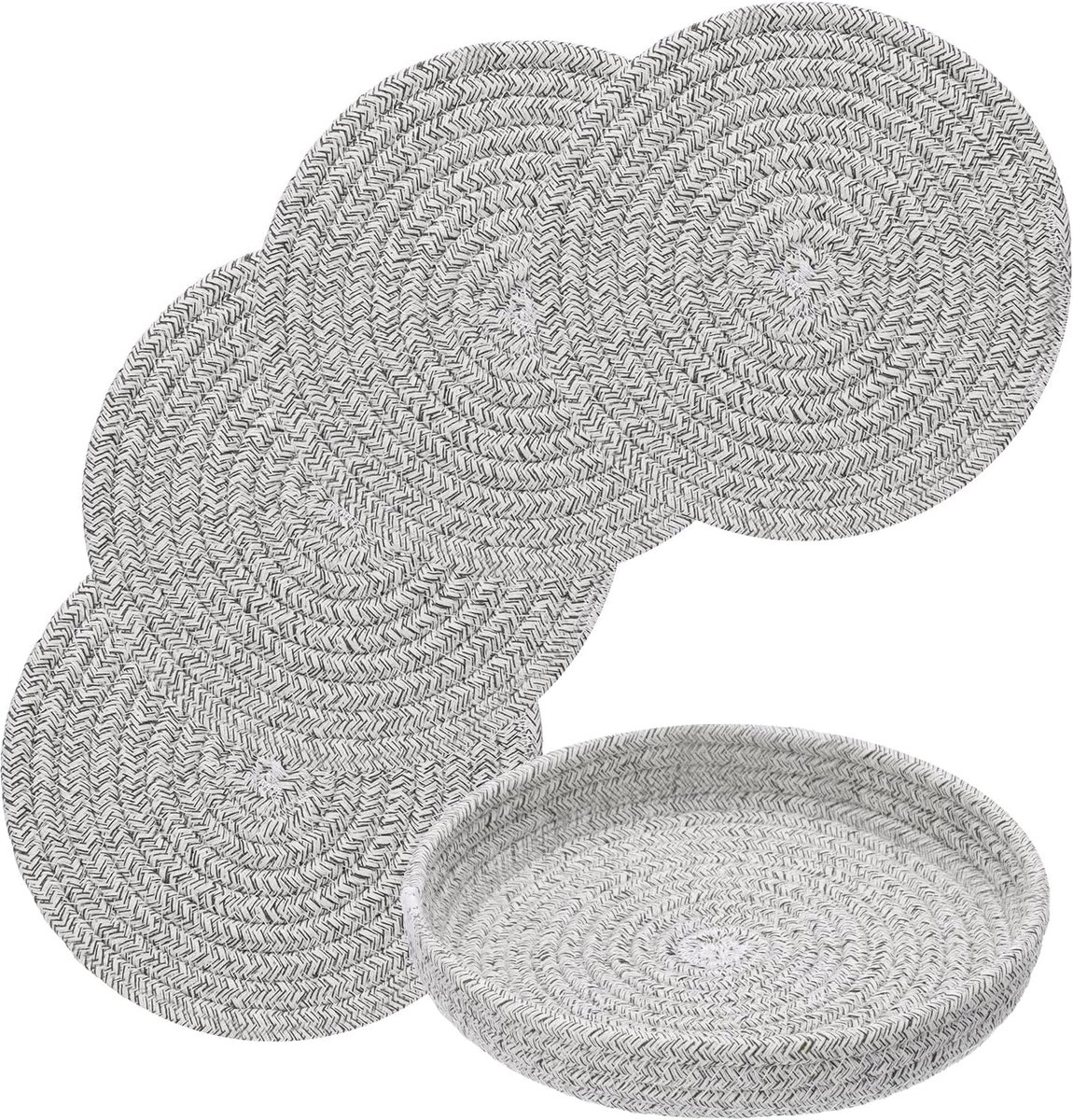 SnelShoppen - Quarkzman Warmtebestendige Coasters Zwart Beige 20 cm - 4 Stuks Katoenen Pothouders met Opslagmand voor Keuken en Tafel