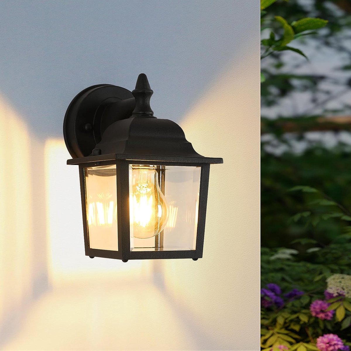 Riserva Buitenwandlamp Zwart E27 - Moderne IJzeren Wandlamp met Glazen Kap - Max. 60W - Wandverlichting voor Tuin, Balkon en Terras