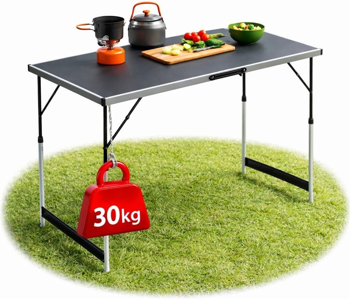 SnelShoppen - Verstelbare tafel 100 x 60 cm - Campingtafel, Vouwtafel, Markt- en Tuin Tafel, Buffet Tafel met Centrale Balk voor Extra Stabiliteit