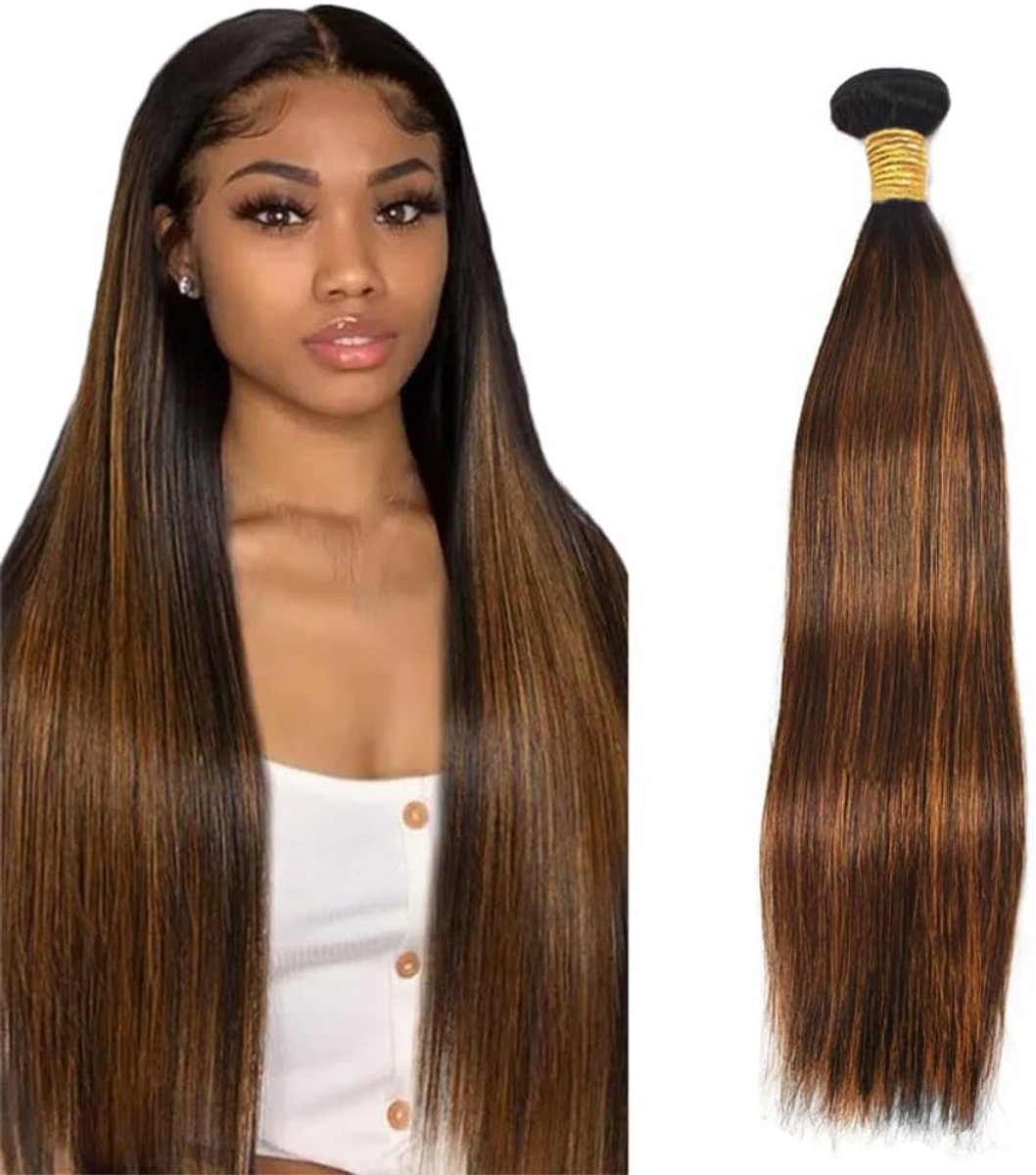 Menselijk haar extensions 32 inch - P430 highlight bruin - onbewerkt Braziliaans haar - stijlvol en veelzijdig - ShopVlot