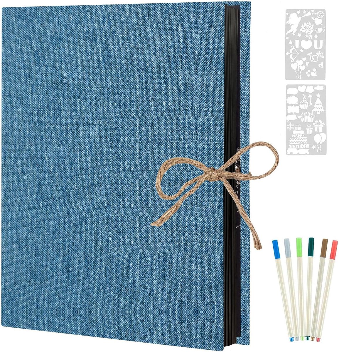 SnelShoppen - Fotoalbum 26x21 cm, Zelfklevend met 60 Zwarte Pagina's, DIY Fotoboek, Scrapbook met Linnen Kaft voor Familie en Trouwen (Blauw)