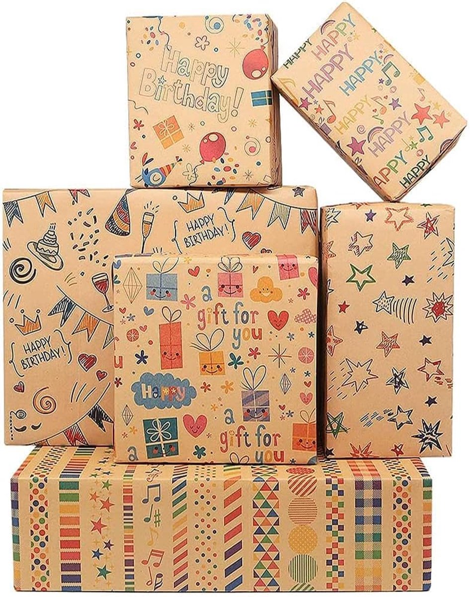 Cadeaupapier 12 vellen 70 x 50 cm - gerecycled kraftpapier - duurzaam en sterk - ideaal voor feestelijke cadeaus - ShopVlot