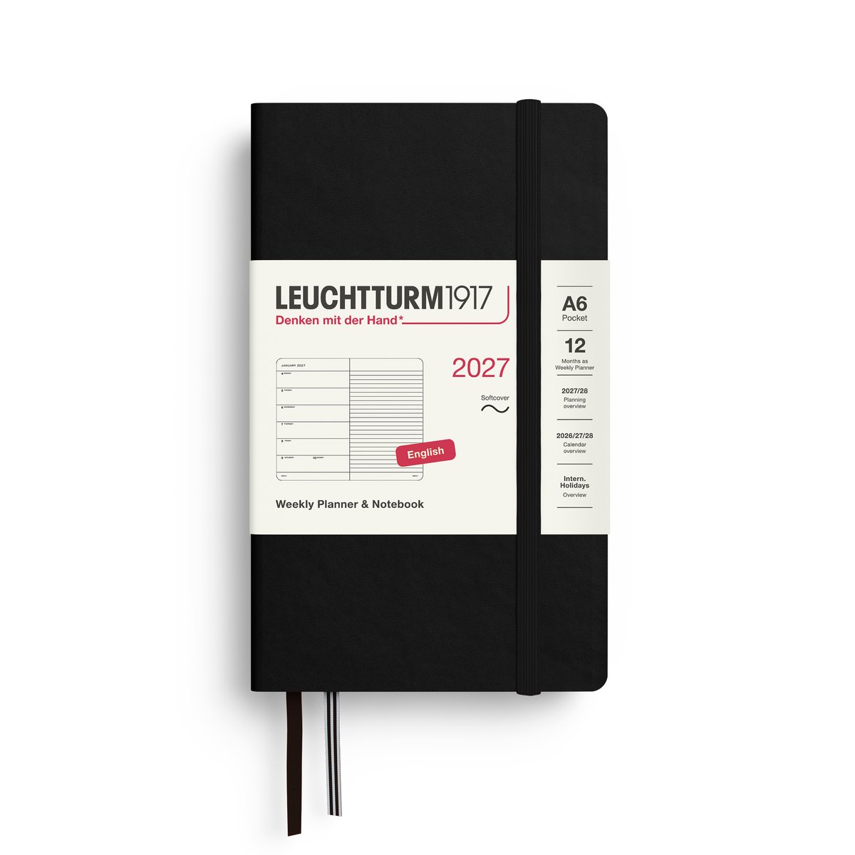 Leuchtturm1917 - 2027 - Zak Agenda en Notitieboek - A6 Pocket 9x15cm - black - softcover