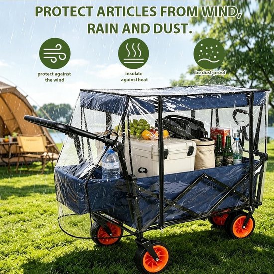Universele transparante regenhoes voor bolderkar en handwagen, opvouwbaar met ritssluiting, 115 x 51 x 75 cm, ideaal voor strand en regen — afbeelding 5