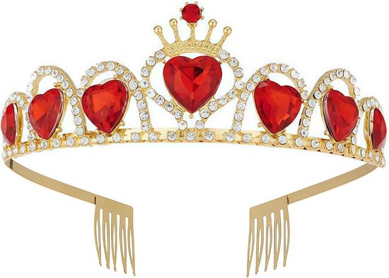 Elegante Rode Gouden Tiara voor Dames, Sprookjesachtige Accessoire voor Valentijnsdag, Gala en Feestelijke Evenementen