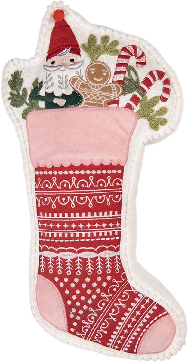 Clayre & Eef Sierkussen Kerstsok 20x40x4 cm Roze Polyester