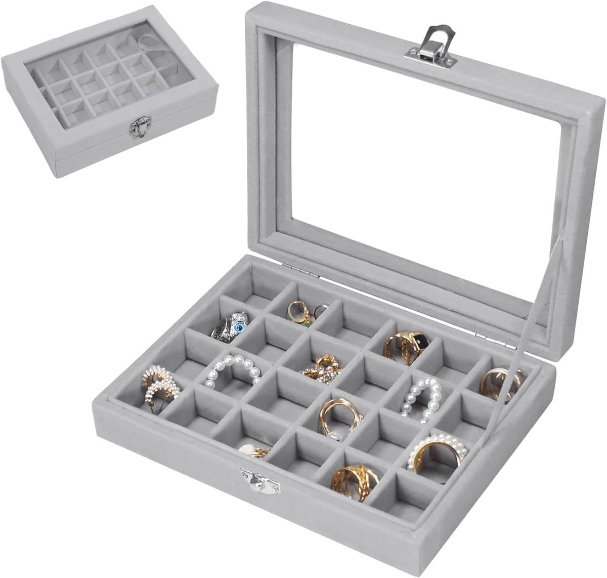 SnelShoppen - Fluwelen Sieradendoos - Groot Sieradendoosje - Afneembaar en Herconfigureerbaar Design - Draagbaar Reisjuwelendoosje - Perfect Cadeau vo