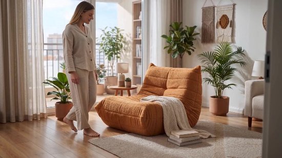 Zitzak – Grote Lounge Fauteuil – Relaxstoel – Ergonomisch Schuim – Bruin Pluche Bekleding – Woonkamer & Slaapkamer