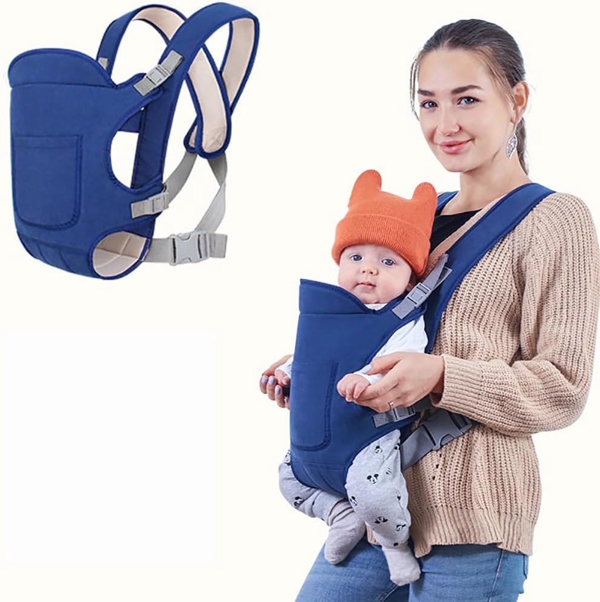 SnelShoppen - Baby Draagzak 4-in-1 voor Pasgeborenen, Ergonomische Babydrager met Verstelbare Gespen, voor Wereld- en Zelfdragen tot 15 kg