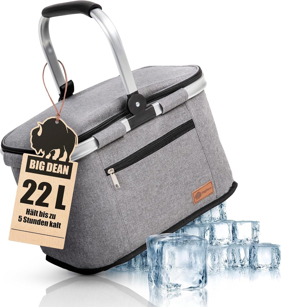 SnelShoppen - Koelmand 22 Liter, Isolatie Mand met Koelfunctie tot 5 Uur, Ideaal voor Winkelen, Picknicken en Camping, Ruime Thermische Tas voor Voeds