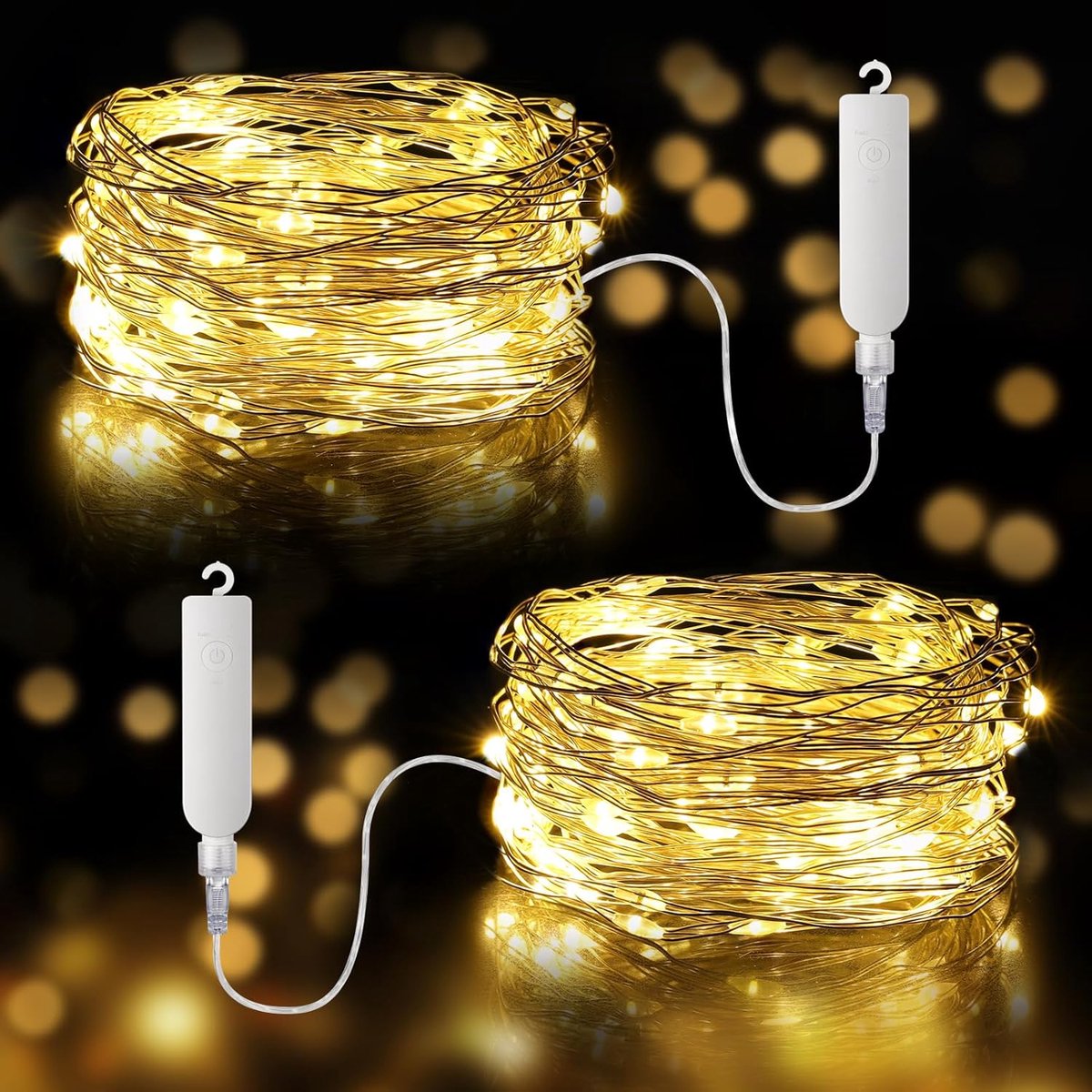 SnelShoppen - 2 x 10 m Oplaadbaar LED-Lichtsnoer - Afneembare Batterijbox - Decoratie voor Feesten, Tuin, Camping, Keuken - Warm Wit Licht - Flexibel