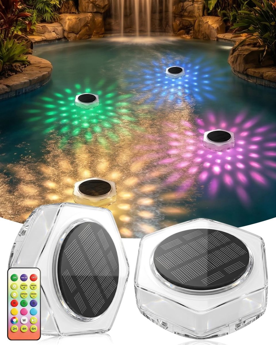 SnelShoppen - Zwembadverlichting op Zonne-energie RGB met Helderheidsniveaus, Timer en 3 Modi, Drijvende Verlichting voor Badkuip, Tuin, Vijver en Fon