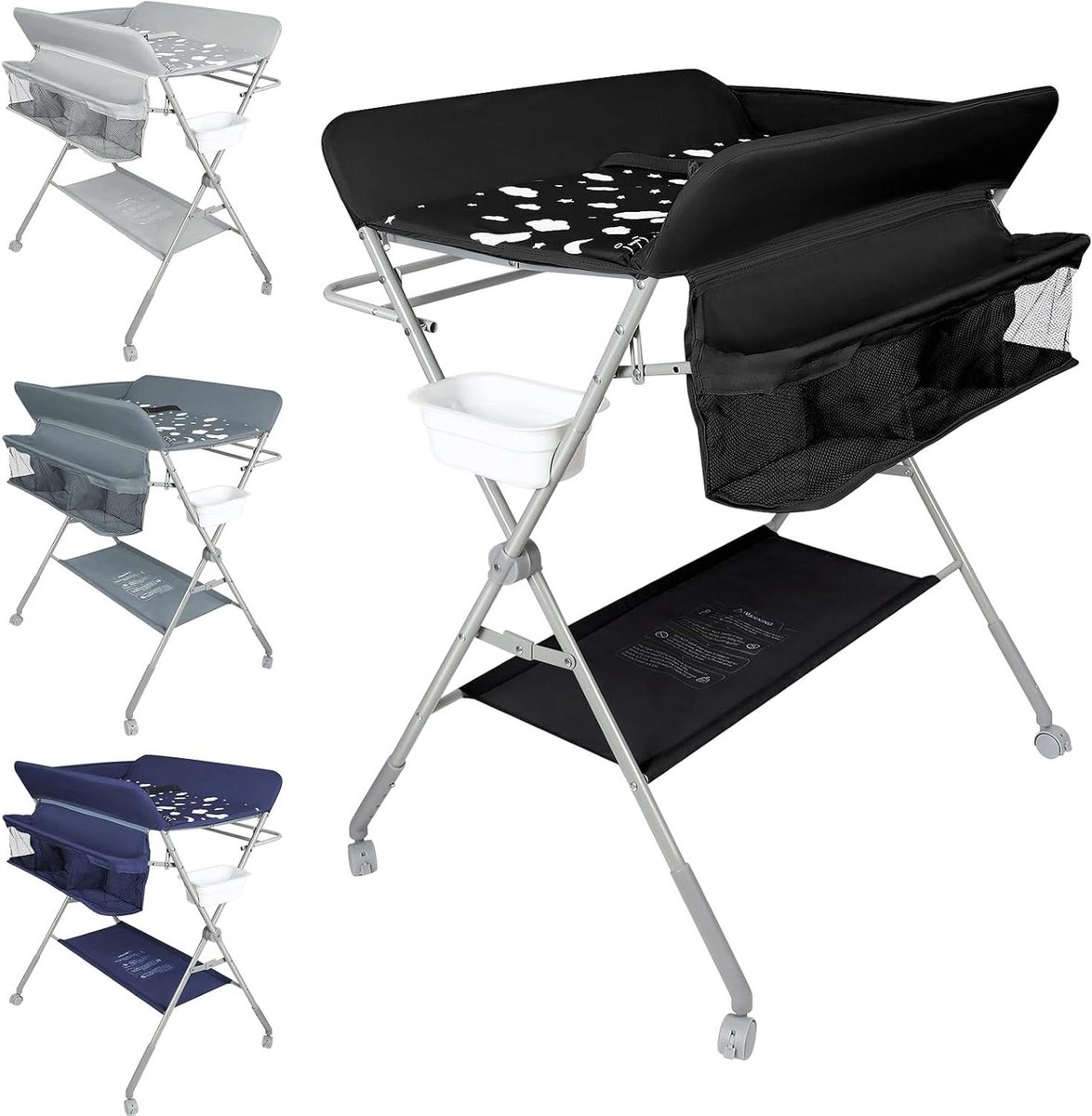Baby Verschoontafel - Commode Tafel - Baby Verzorgen - Inklapbaar en Verstelbaar - 95-101 cm Hoog - Zwart
