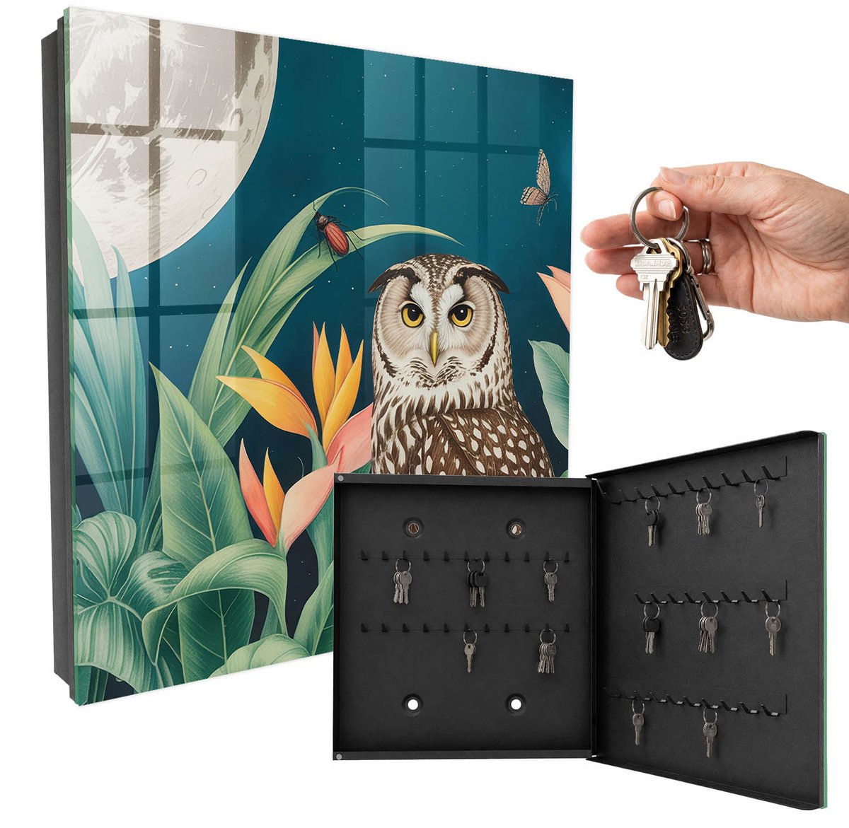 WallMuralia - Sleutelkast - 30x30x5 cm - met 50 haken - Exotisch Landschap Sleutelkastje Gang - Groente Sleutelbox - Rechtsopenend - Zwart interieur
