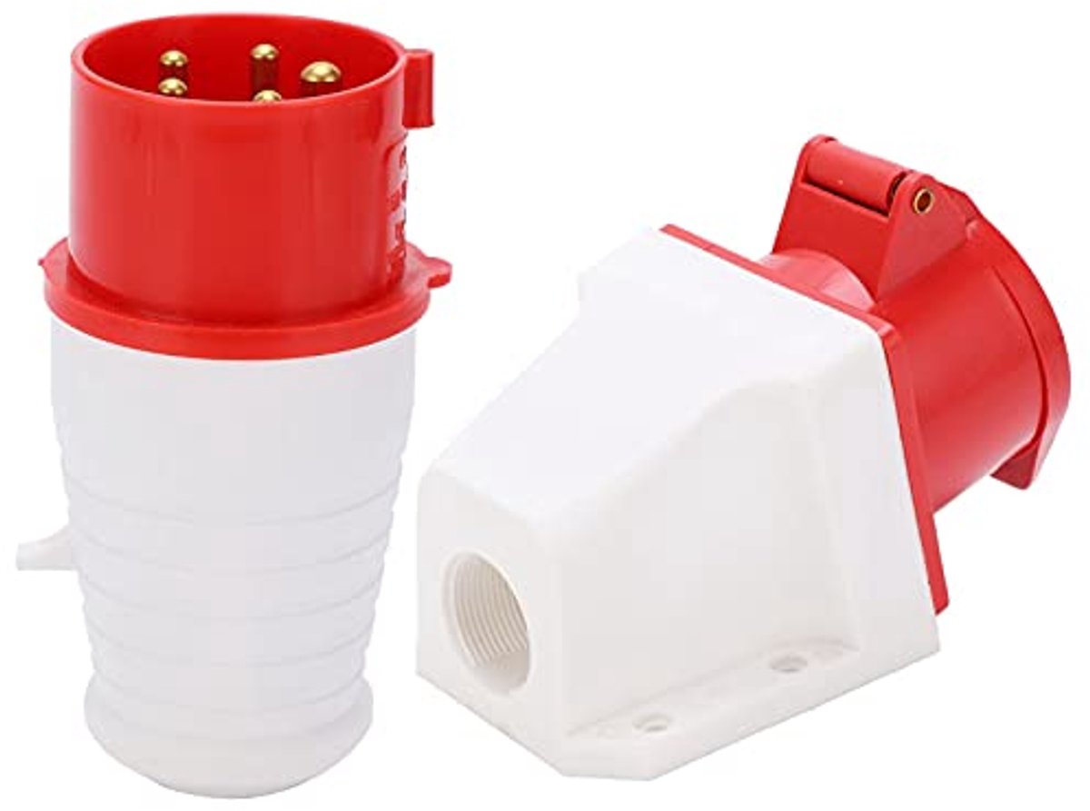 3-fasen Stekker en Stopcontact Set, 16A, 5-pins, Ip44 Waterdicht