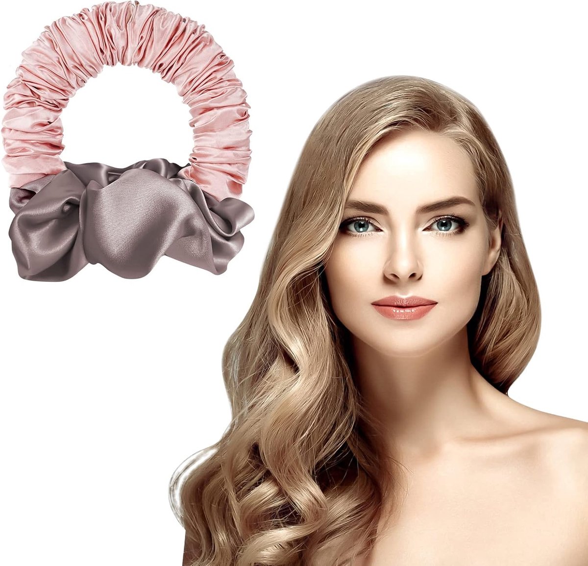 Heatless Curling Rod Hoofdband, Luie Balhoofd Krultang voor Overnacht, Zacht Satijn Slaap Rollers voor Lang en Halflang Haar (Roze)