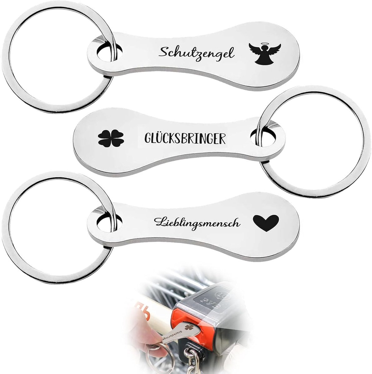 3 stuks winkelwagenopeners van metaal, winkelwagensleutelhangers