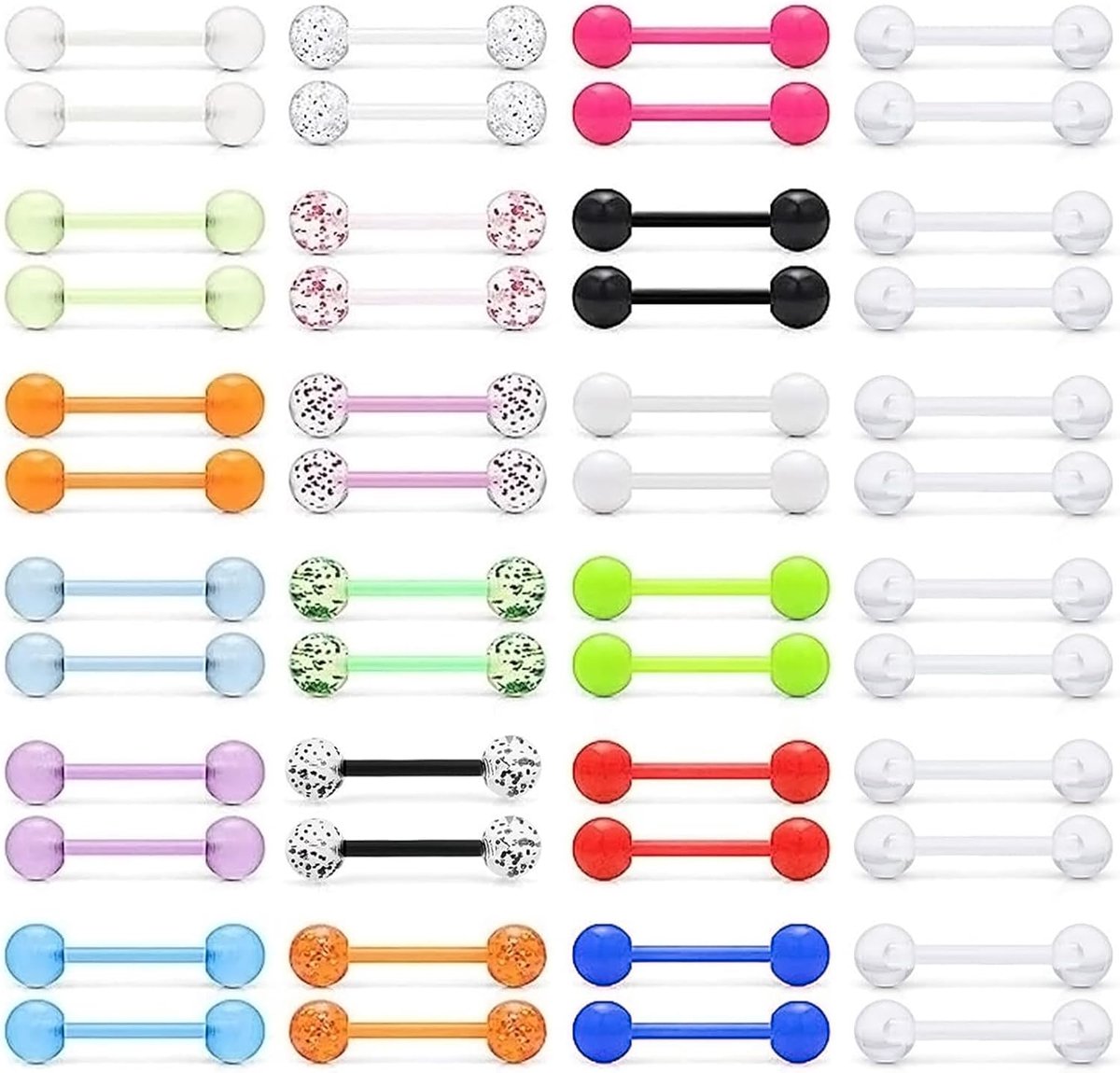 48 stuks kunststof tongpiercing, 14G tepelpiercing, barbell, piercing