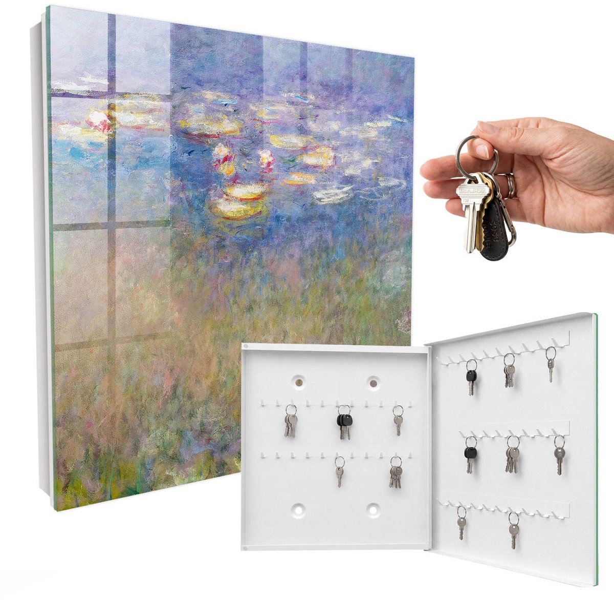 WallMuralia - Sleutelkast - 30x30x5 cm - met 50 haken - Lelies Lelies Sleutelkastje Industrieel - Paars Sleutelbox - Rechtsopenend - Wit interieur
