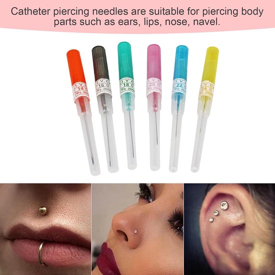 10 stuks piercingnaalden, katheter, piercing, naald met clip, wegwerp — afbeelding 3