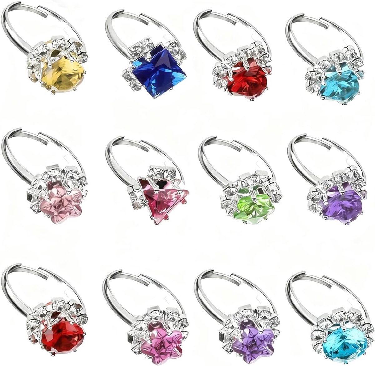 Sieraden voor kinderen, meisjes, kinderring, 12 stuks, verstelbare ringen voor kinderen, cadeaus voor kleine meisjes, kleurenmix
