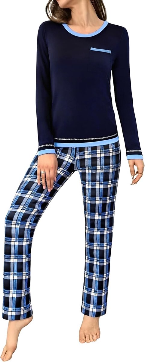 Pyjama voor dames, lang, winter, katoen, tweedelige set, gezellig