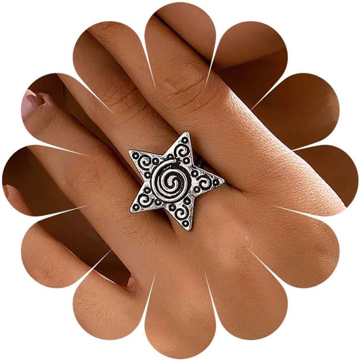 Ringen met zeesterren, verstelbaar, zeester, zilver, enkel, open ring, oceaan, strandster, sieraden voor vrouwen