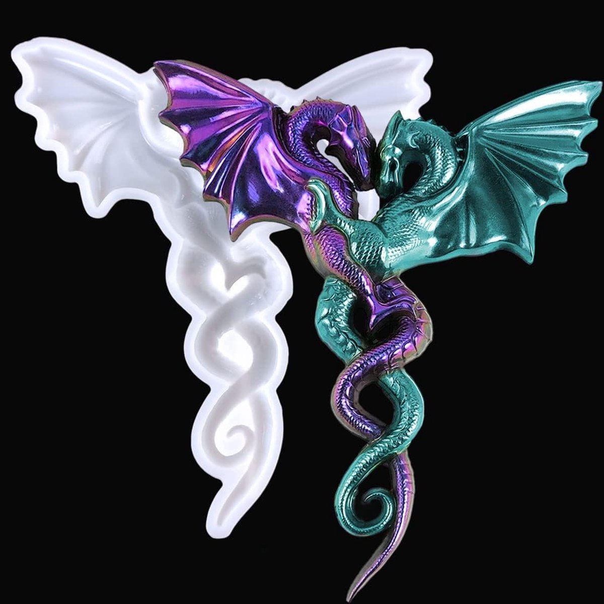 3D Dragon mal epoxyhars, siliconen vorm, dieren, ornament, muurkunst, kunsthars, mallen voor knutselen, wanddecoratie, woondecoratie (draakpaar)