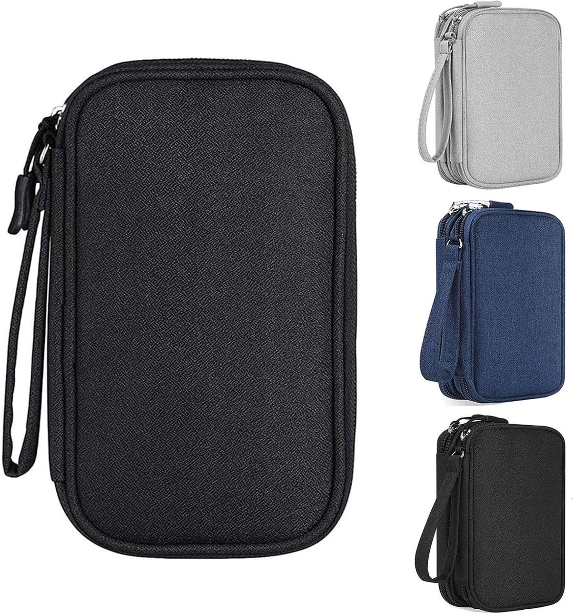 Kabeltas, kabeltas, organizer, kabelbinders, kabelorganizer, universele kabelorganizer, multifunctionele reisaccessoires, voor oplaadkabel, powerbank, zwart, 21 x 12.5 x 6 cm / 8.3 x 5 x 2.4