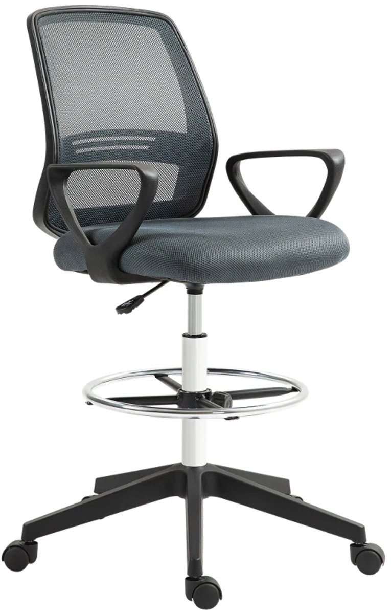 Ergonomische Bureaustoel met Verstelbare Voetensteun - Mesh Bekleding - In Hoogte Verstelbaar - 360° Draaibaar - Kantoorstoel - Gamestoel - Volwassenen Stoel - Directiestoel - Computerstoel - Grijs