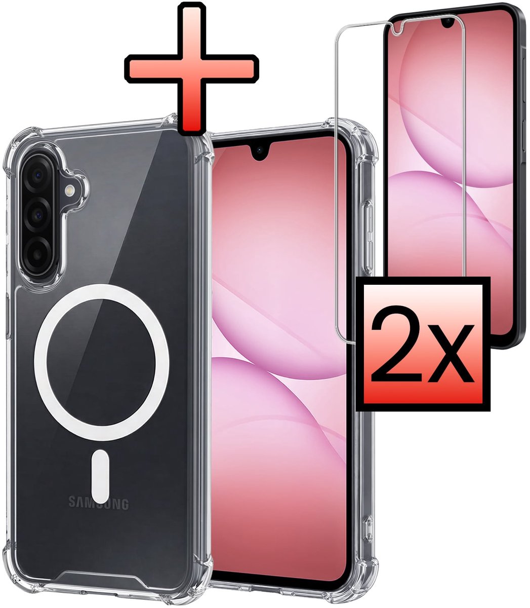 Hoesje - Met 2x Screenprotector - Geschikt voor Samsung Galaxy A17 - Magsafe Compatible - Sterk & Shockproof - Back Cover - Shock Proof Case - Telefoon Hoes - Transparant