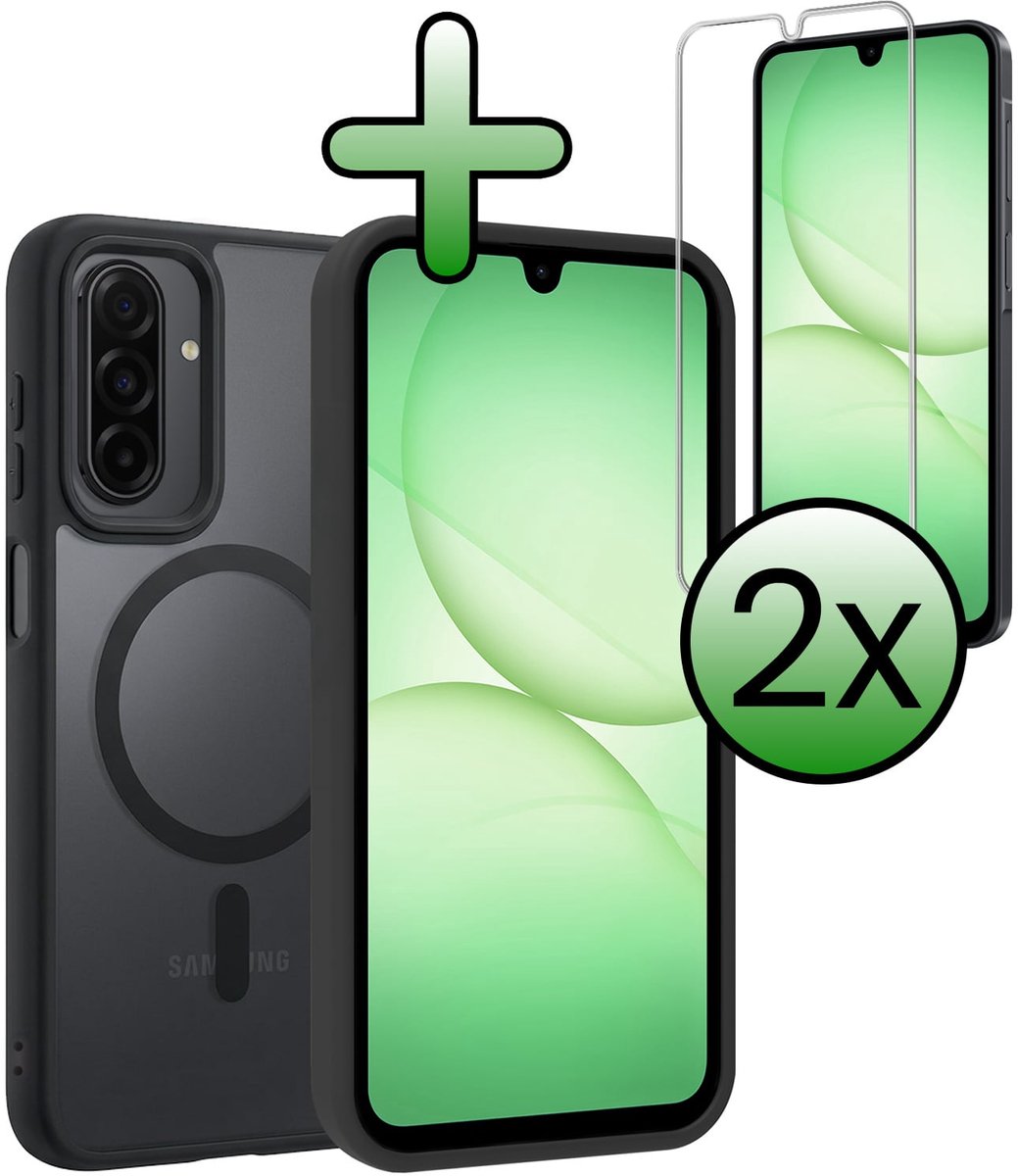 Hoesje Met 2x Screenprotector - Geschikt voor Samsung Galaxy A17 - Magsafe Compatible - Sterk & Shockproof - Back Cover - Shock Proof Case - Telefoon Hoes - Zwart