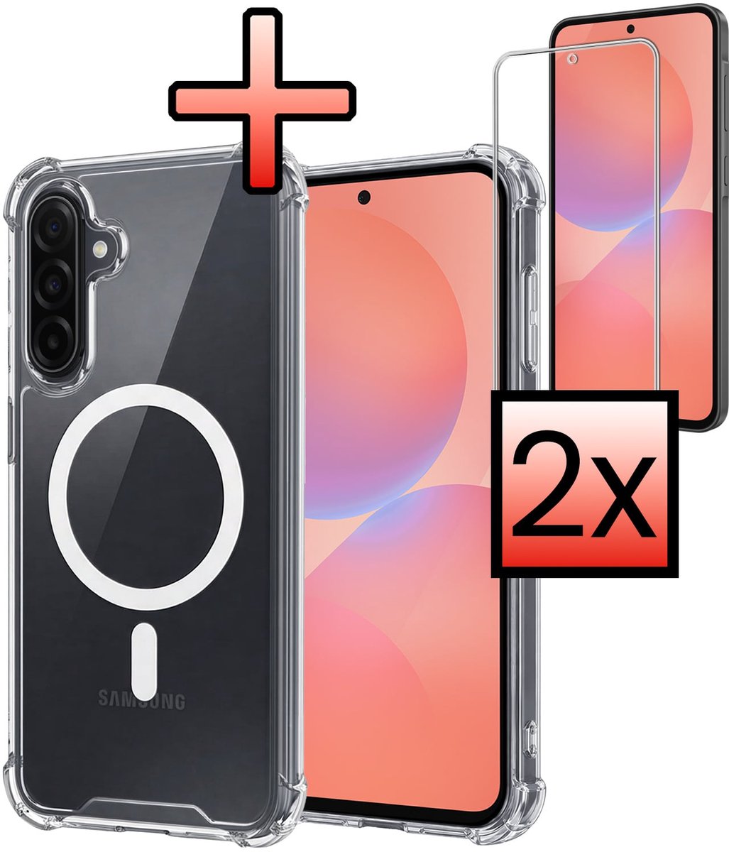 Hoesje - Met 2x Screenprotector - Geschikt voor Samsung Galaxy A36 - Magsafe Compatible - Sterk & Shockproof - Back Cover - Shock Proof Case - Telefoon Hoes - Transparant