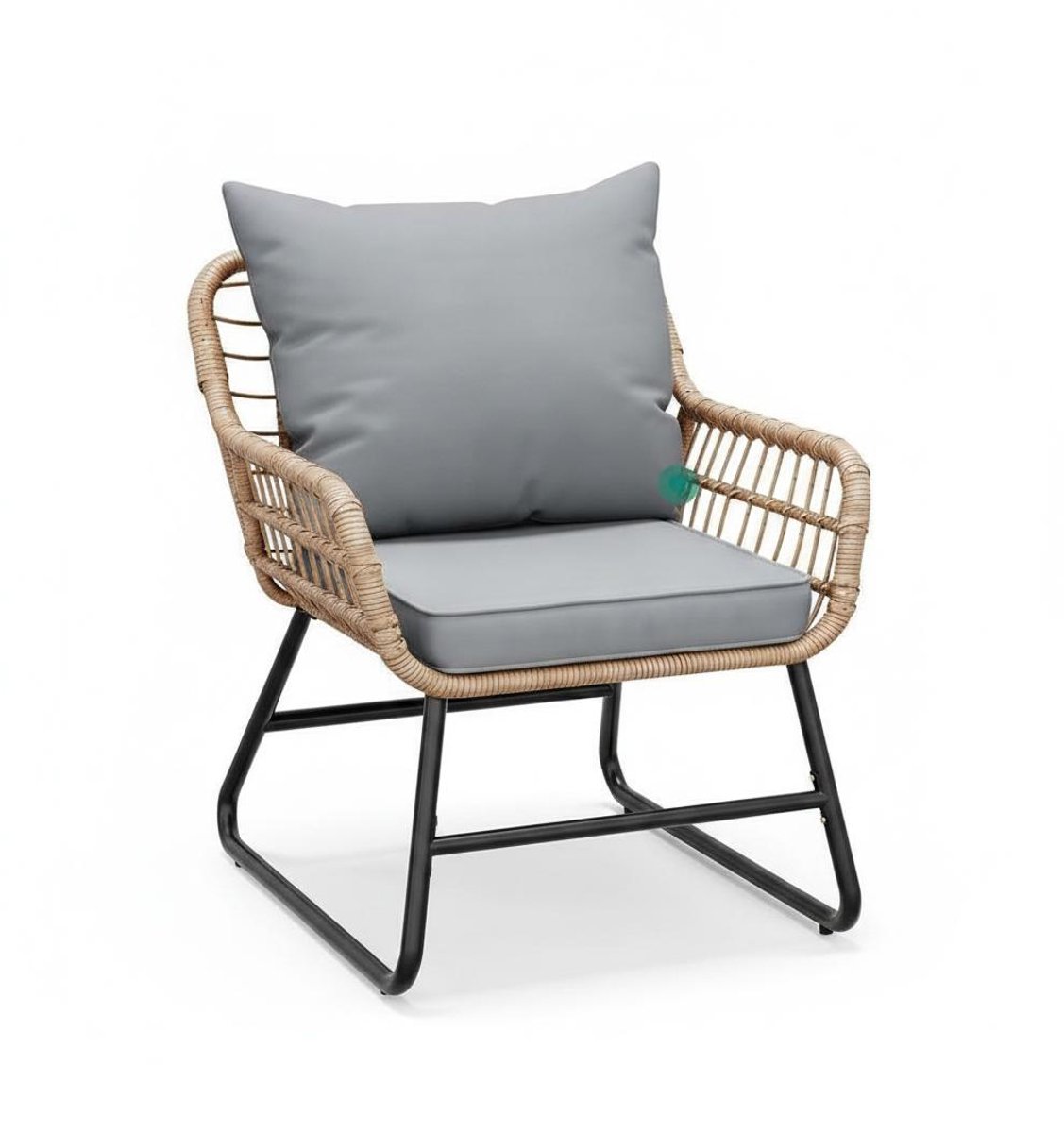 Triumpunpre 4-delige Tuinset Bistrosets - Rattan Buitenset met 2 Stoelen, 1 Bank & Salontafel - Incl. Grijze Kussens - Stevig IJzeren Frame - Weerbestendig Lounge Set voor Tuin, Terras, Balkon - Poly Rattan