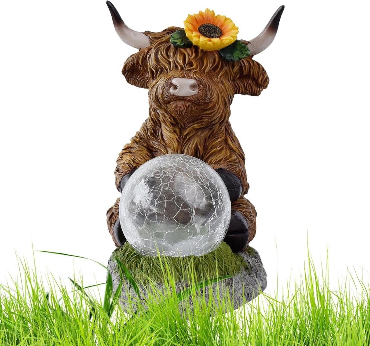 Solar Tuinlamp - Zonne-energie Lantaarn - Buitenverlichting - Hooglandkoe Design - 25 x 21 x 20 cm - Bruin