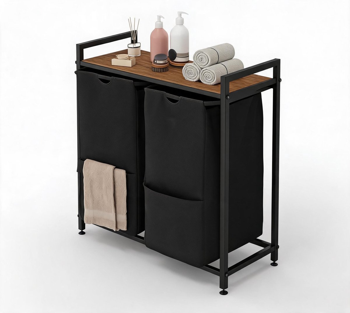 Danky Multifunctionele Wasmand - 97L 2-Vaks - Afneembare tassen - Verstelbaar frame met bovenopbergplank