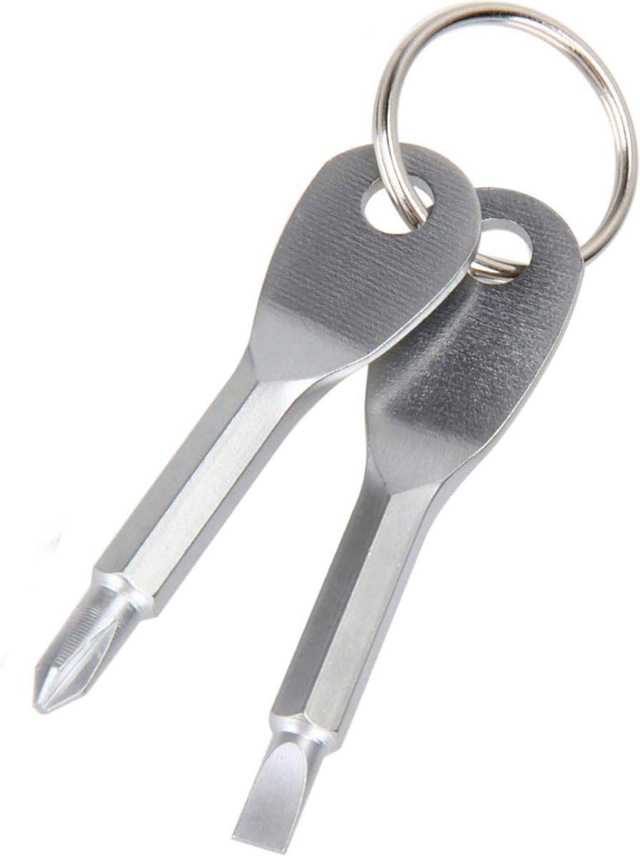 Schroevendraaier Sleutelhanger - Mini Schroevendraaier - Klusjes Uitvoeren - Kruiskop en Plat - 8 x 2 cm - Zilver