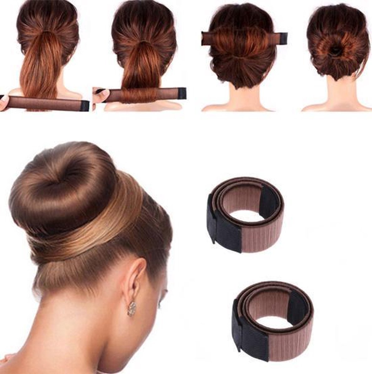 2x Knot maker - Magic bun maker - Haar knot maken - Haaraccessoire - Perfecte knot - Haarstyling tool - Bun maker - Hair bun tool - Haar hulpstukje - 2 stuks - Bruin - Jonyx