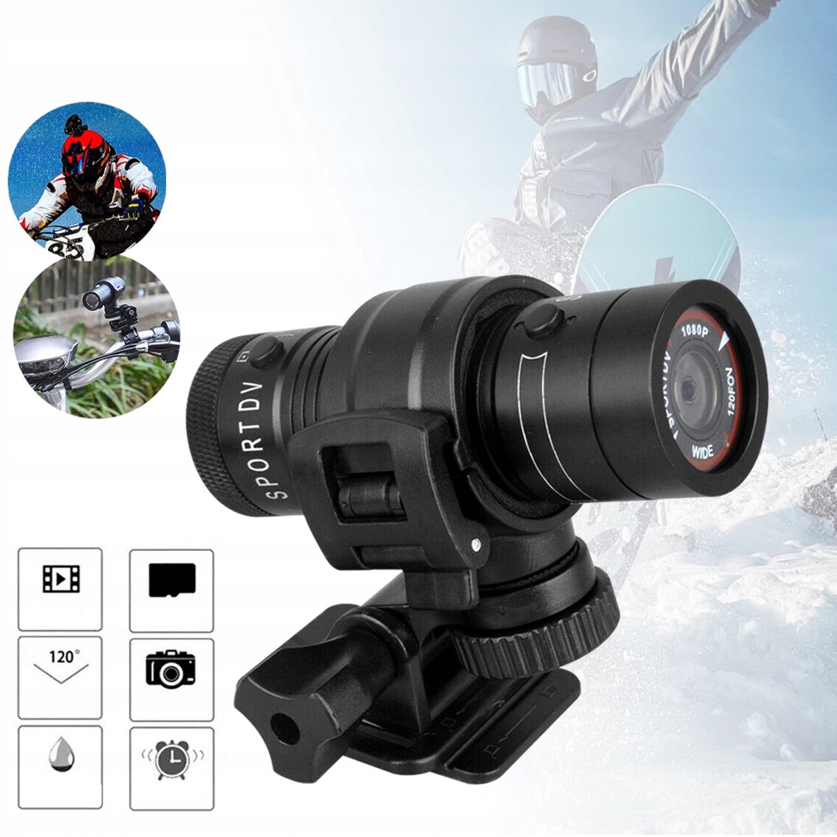 Mini 1080p Actiecamera Waterdicht USB Oplaadbaar - 120° Groothoek 2 Uur Batterijduur Ondersteuning Voor 128GB TF-Kaart - Compact Formaat Van 9 cm - Voor Motorrijden En Extreme Sporten