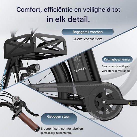 Fafrees Elektrische Fiets - 36V 25AH Accu - Actieradius Tot 120 Km- Elektrische Stadsfiets -Shimano 7 Versnellingen - LCD Display - Mechanische Schijfremmen - City Commuter E-Bike - Blauw van FAFREES — afbeelding 5
