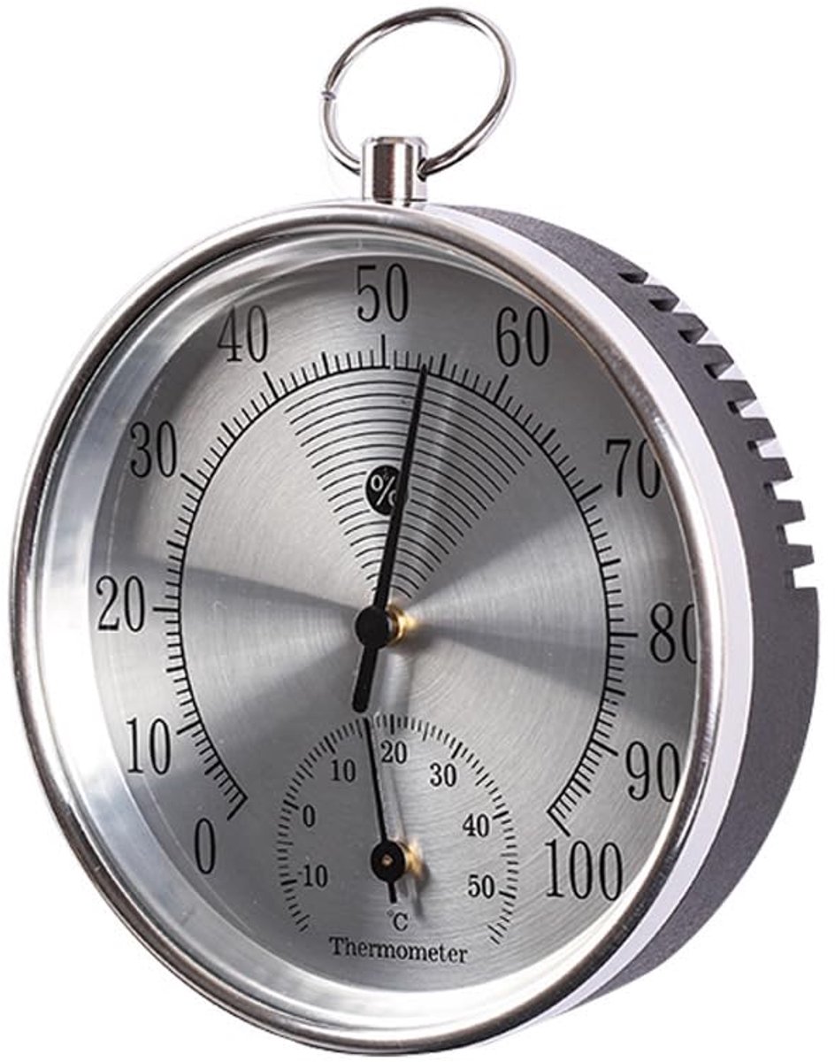 SnelShoppen - Zyrtkeriom Thermometer en Hygrometer - Draadloze Wandhygrometer - Analoog - 10 cm - Grijs - Voor Huizen, Kassen, Tuinen, Auto's en Meer