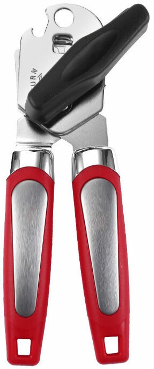 Handmatige blikopener van roestvrij staal met een veilig lemmet van koolstofstaal, een glad lemmet en tevens een drie-in-één flesopener van roestvrij staal.