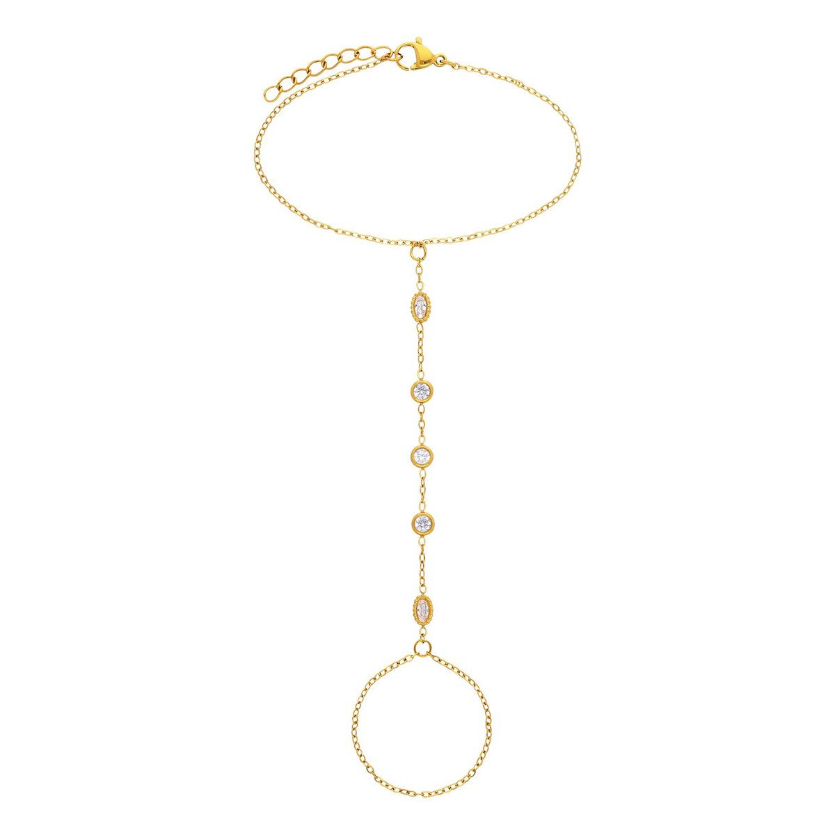 Lucardi - Dames Stainless steel handchain voor dames - Armband - Staal - Goudkleurig - 20 cm