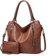 TAN.TOMI - Ensemble de Sacs d' épaule pour femme avec sac à main - Sac à bandoulière - Grand cabas - Deux pièces - Marron - Cadeau de Saint-Valentin pour elle
