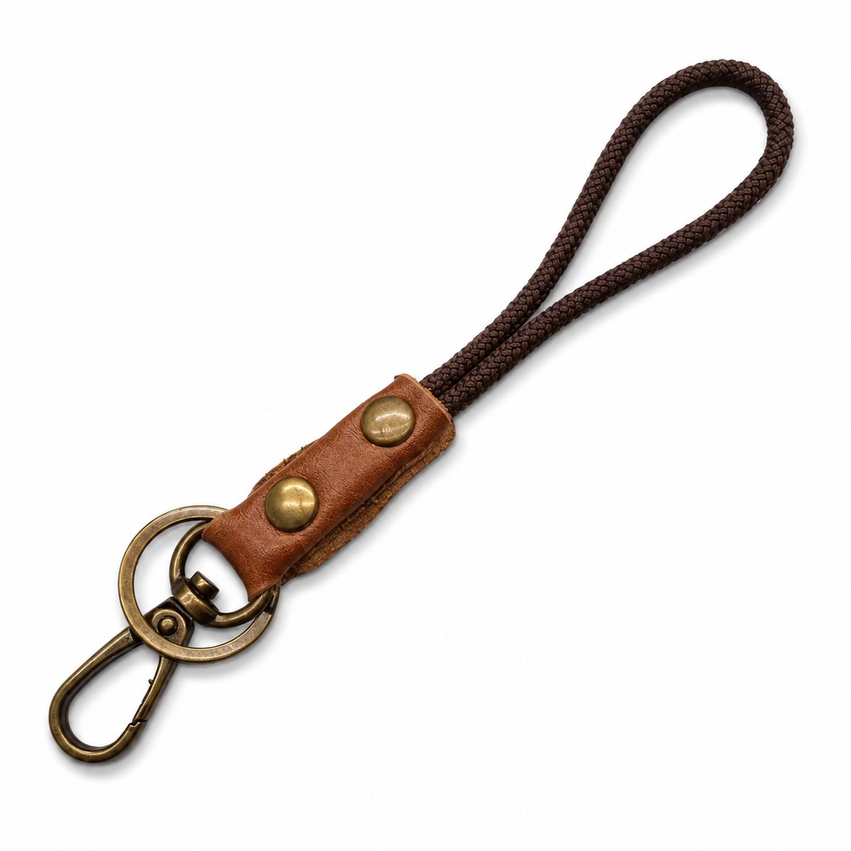Travel Cords - Keycord Bruin Leer met Karabijnhaak en Ring – Lederen Sleutelkoord – Luxe Lanyard voor Sleutels, ID-kaart en Autosleutels