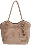 Lichtbruine zachte teddy shopper tas met hengsels en een bag charm.